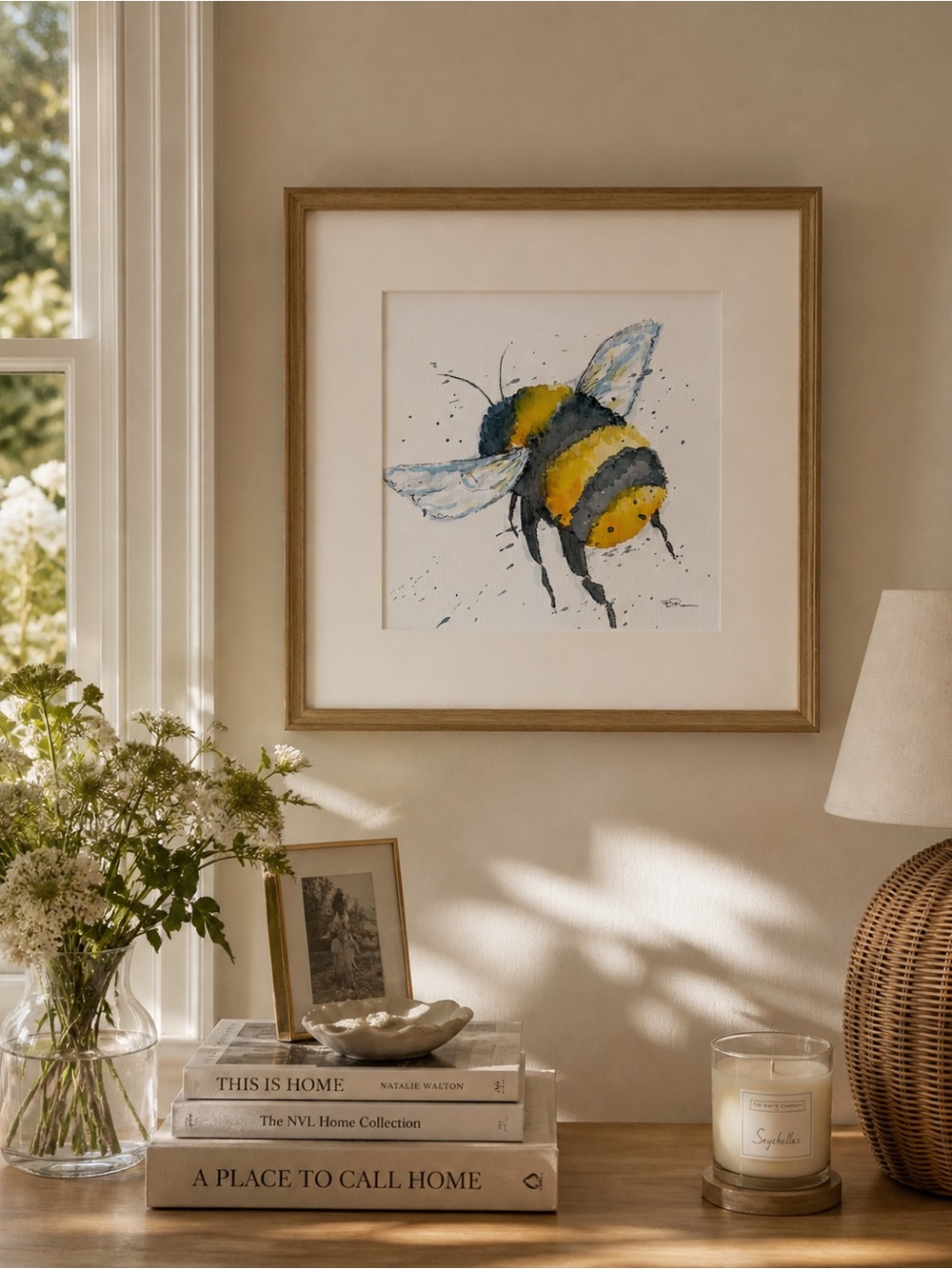 Original Bumblebee Watercolor Painting 8x8 Signed Nature Bee Art Unframed